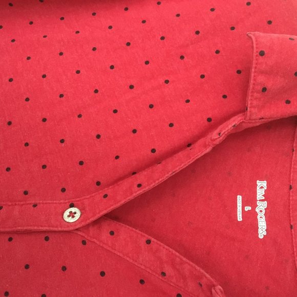 Red black ladybug polka dot 3/4 length sl large - Picture 2 of 3